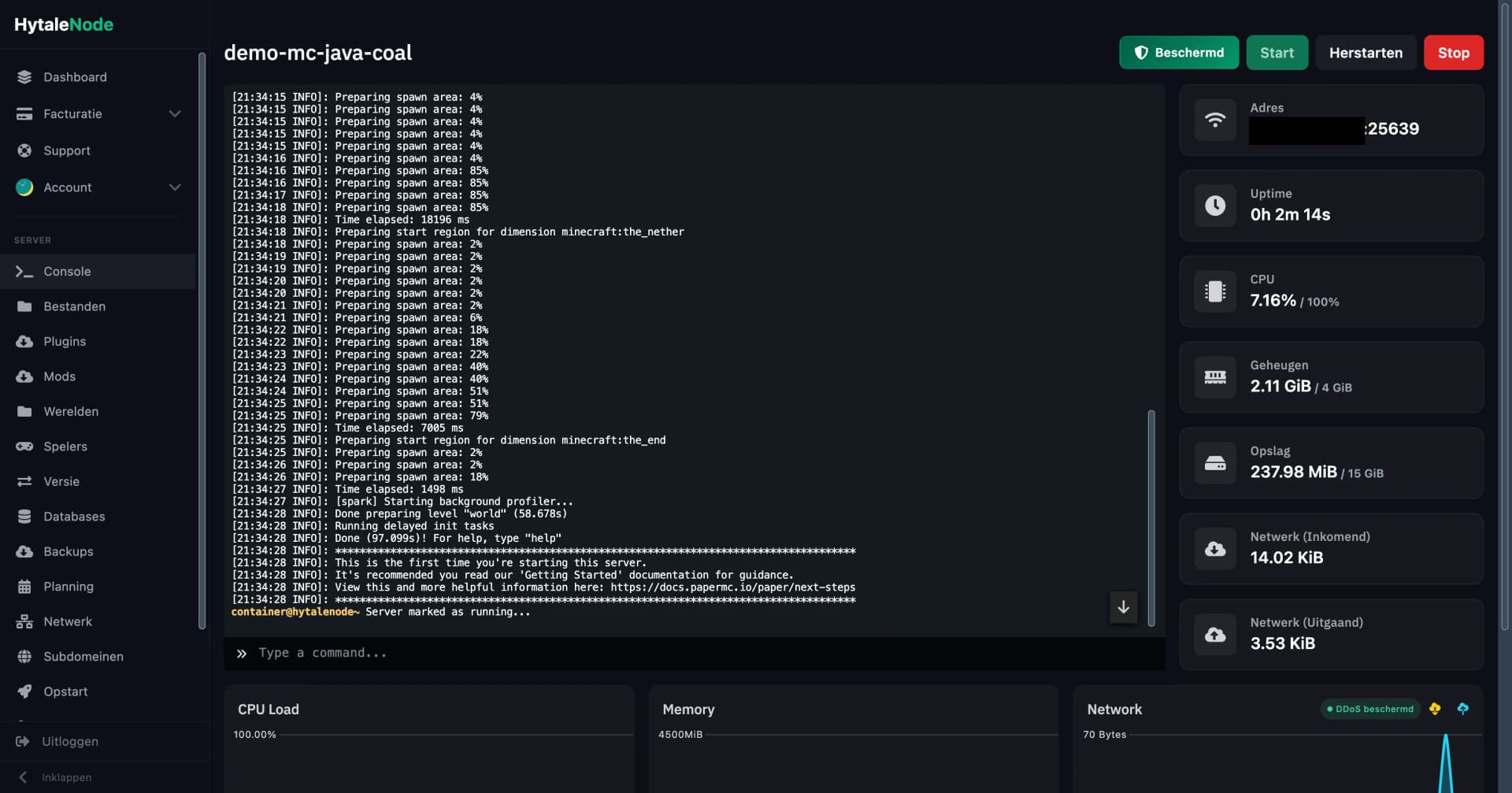 Minecraft server console
