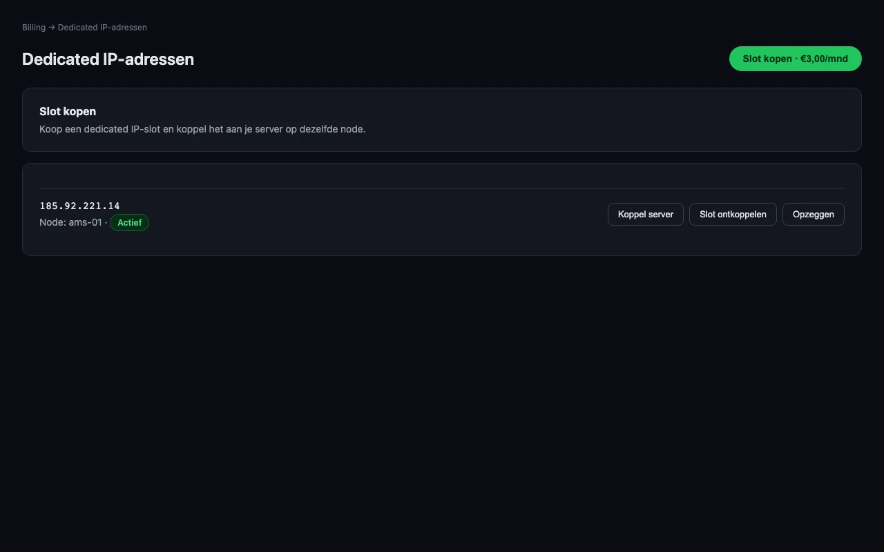 Dedicated-IP-Übersicht im Panel