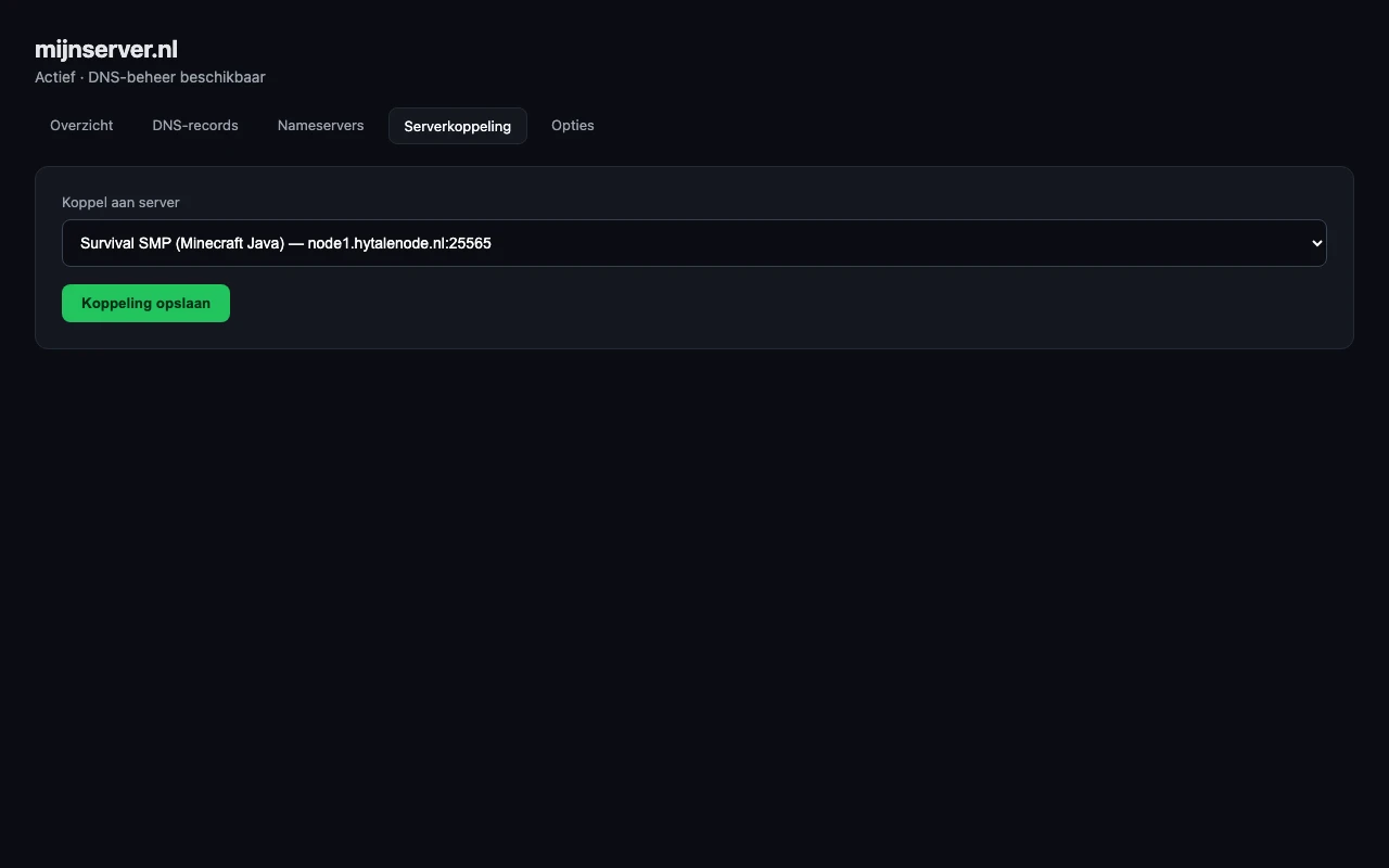 Serververknüpfung-Tab im Panel